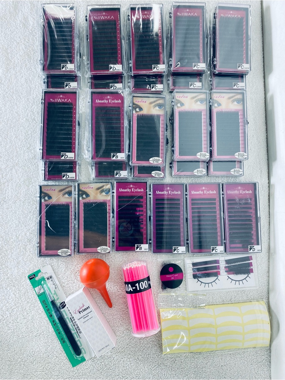Pro Lash Extension Tech Kit 34 Pcs SiiWAKA Abmathy Navina Trays Accessories